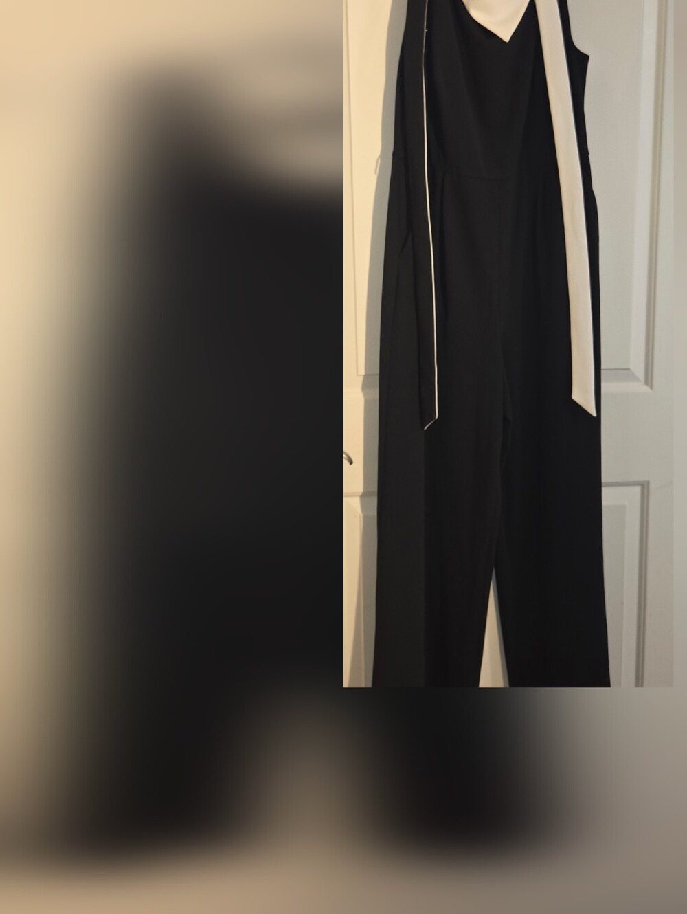 Calvin Klein Black Jumpsuit with White Accents and Gold Zip